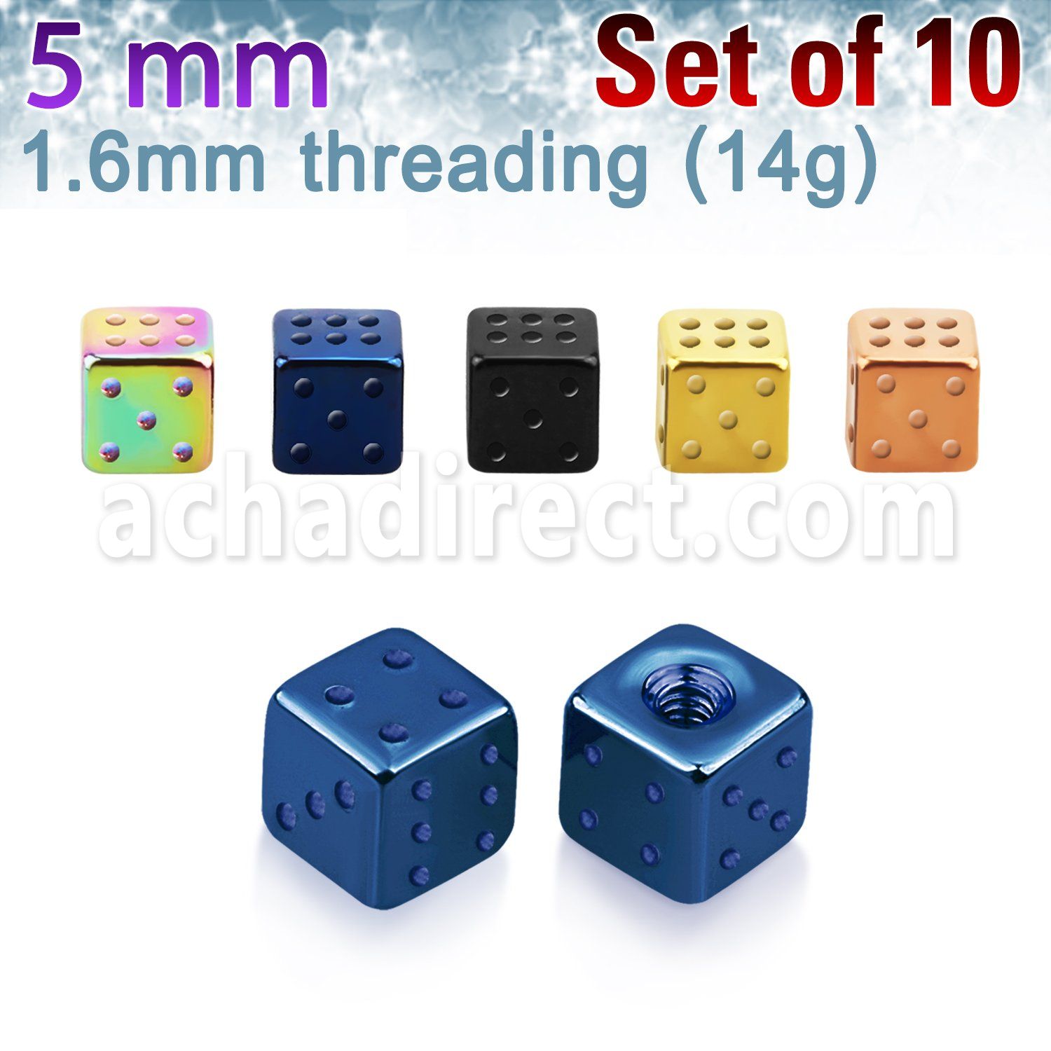 xsdit5 pack of 5mm anodized 316l steel dices threading