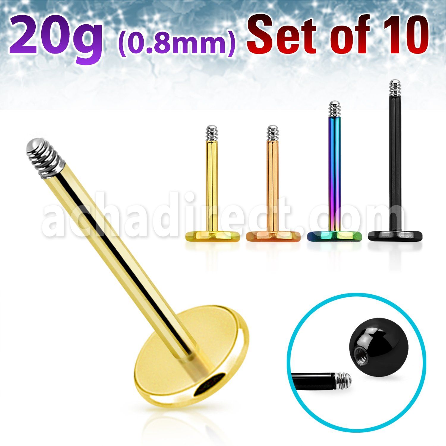 xtlb20g nodized 316l steel labret posts 20g 10pcs