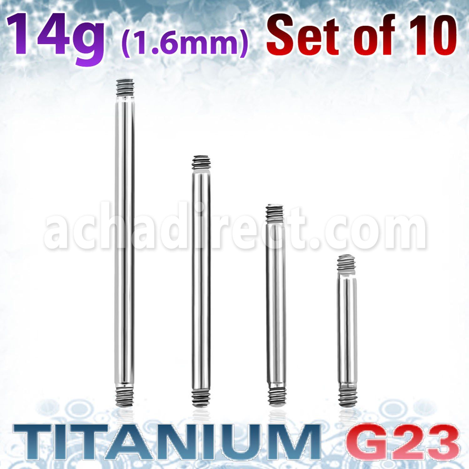 xubb14g pack of high polished titanium g23 barbell bars