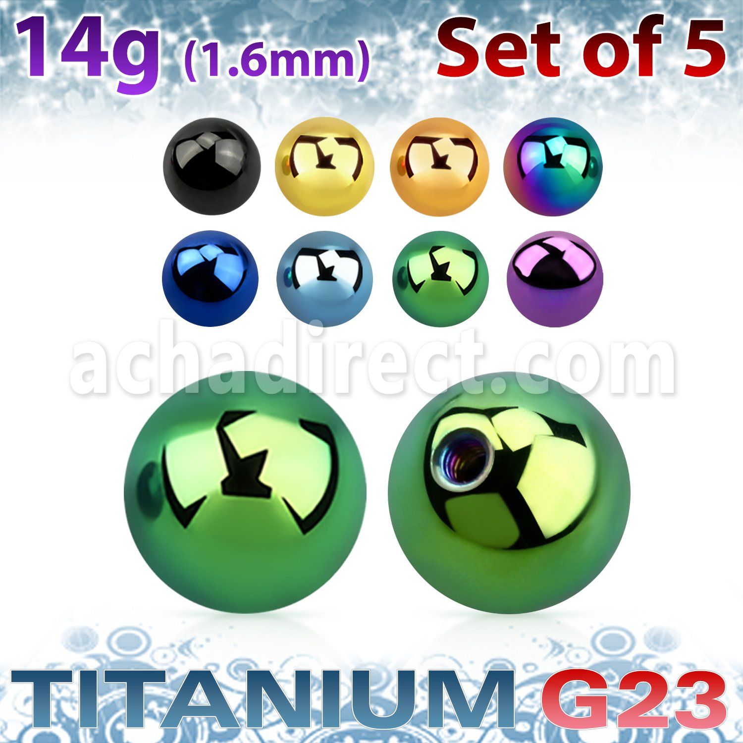 xubt8g set of 5 pcs of 8mm anodized titanium g23 balls