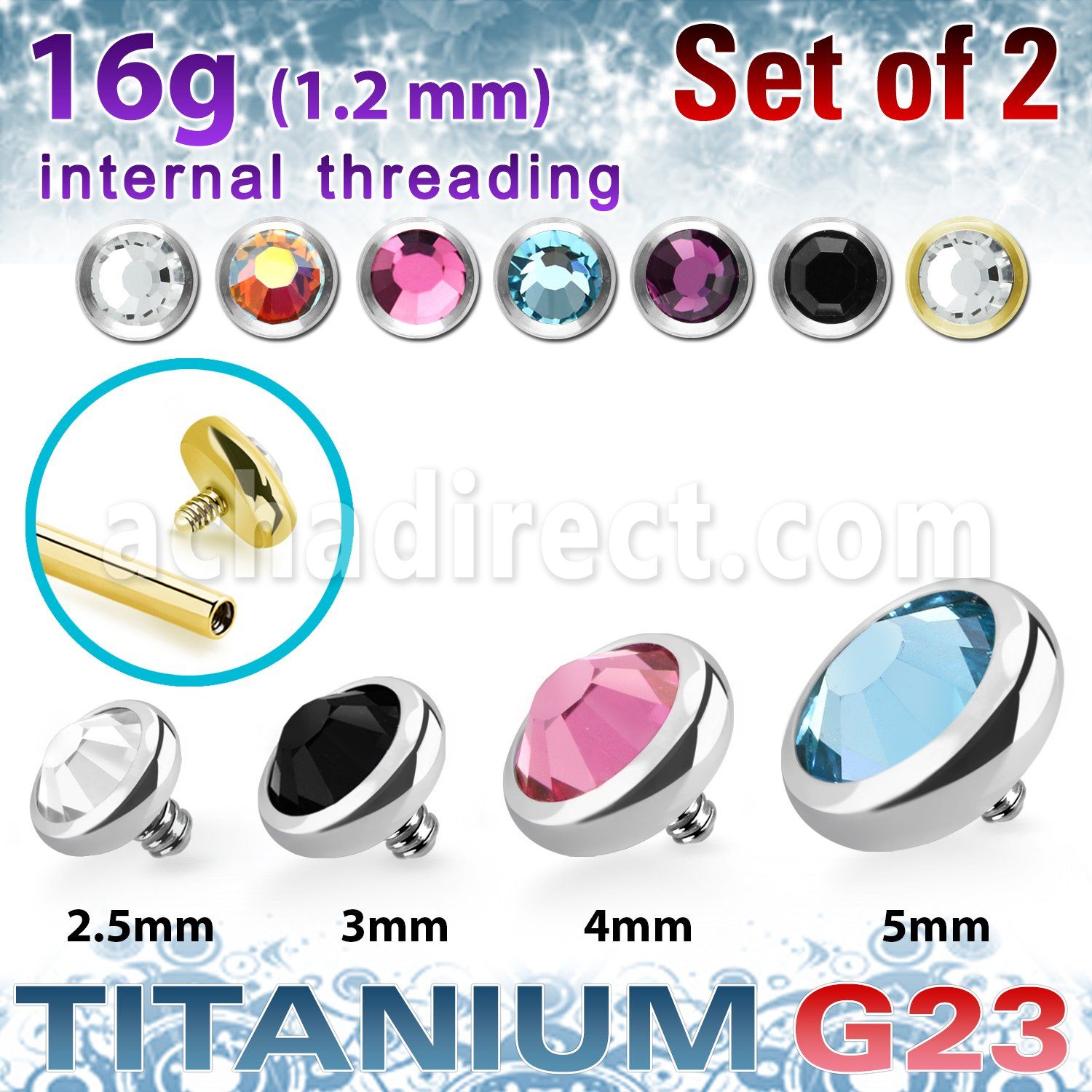 xufbin titanium g23 flat back bezel set crystal tops 2pcs