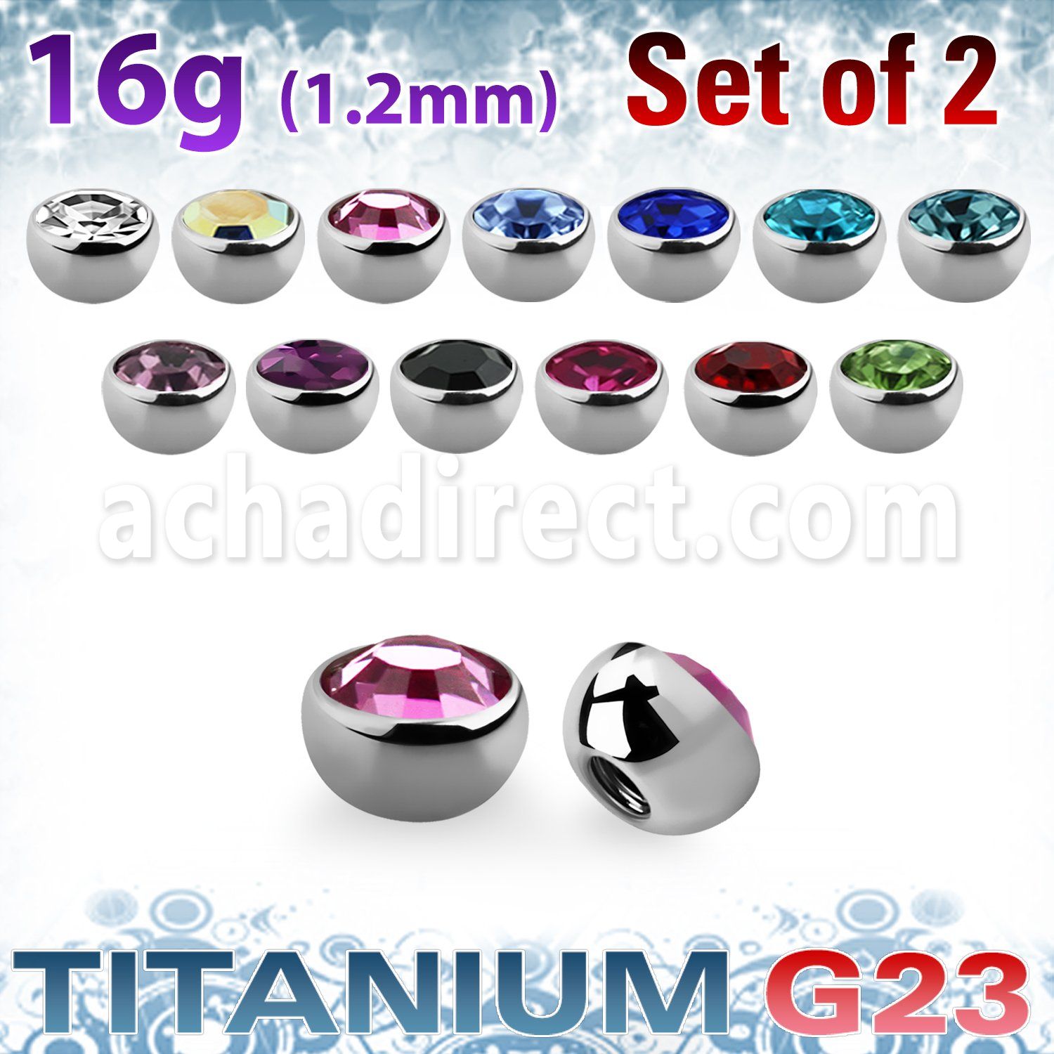 xuhjb3 titanium bezel set half jewel balls 2pcs