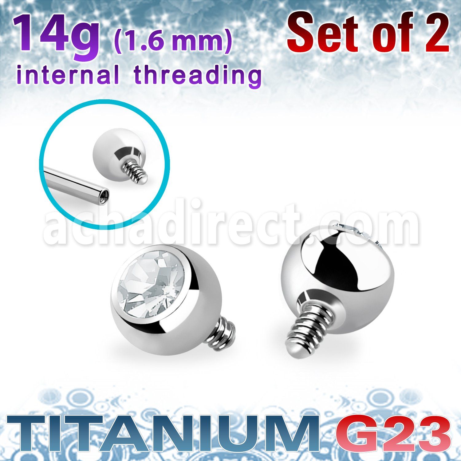 xujb4i titanium g23 ball tops clear crystal bezel set 4mm