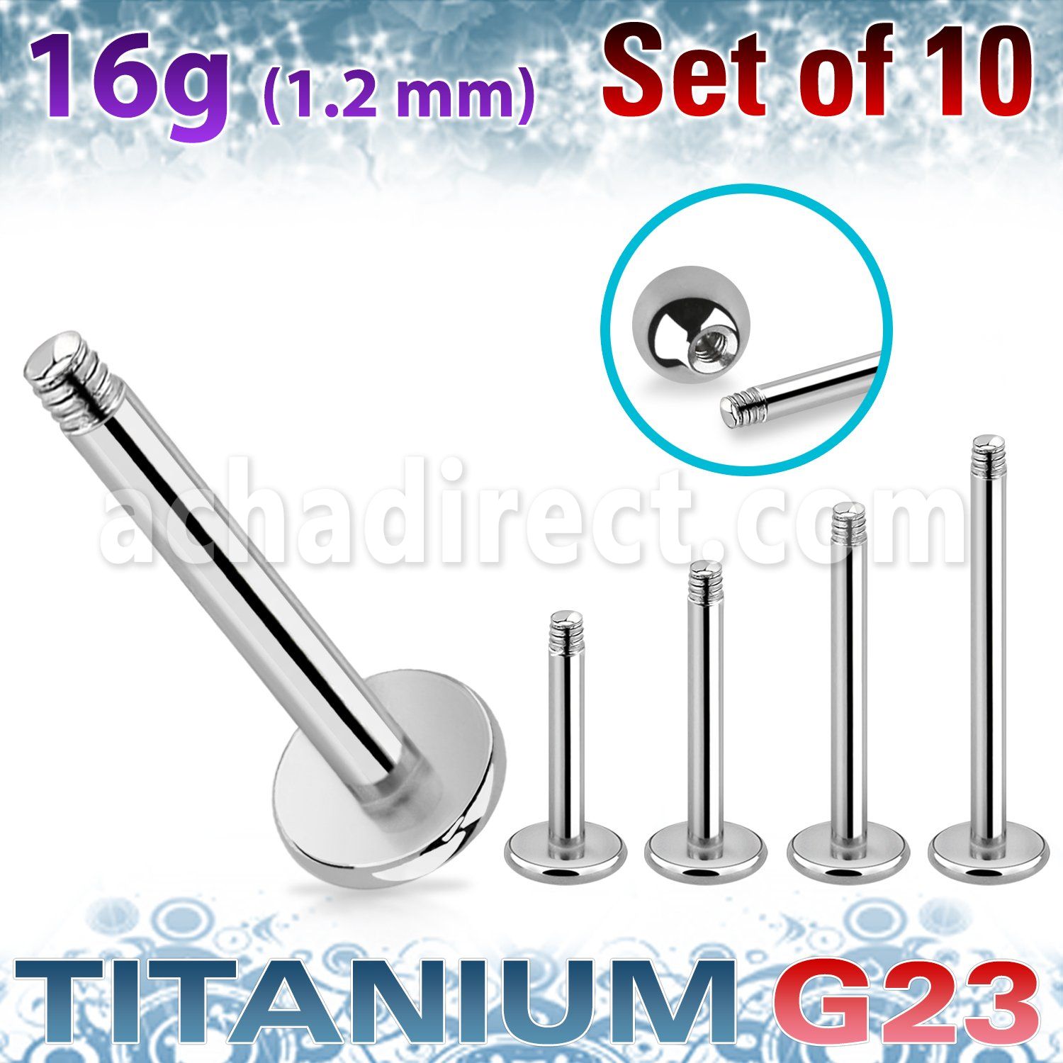 xulb16g pack of high polished titanium g23 labret 1 2mm
