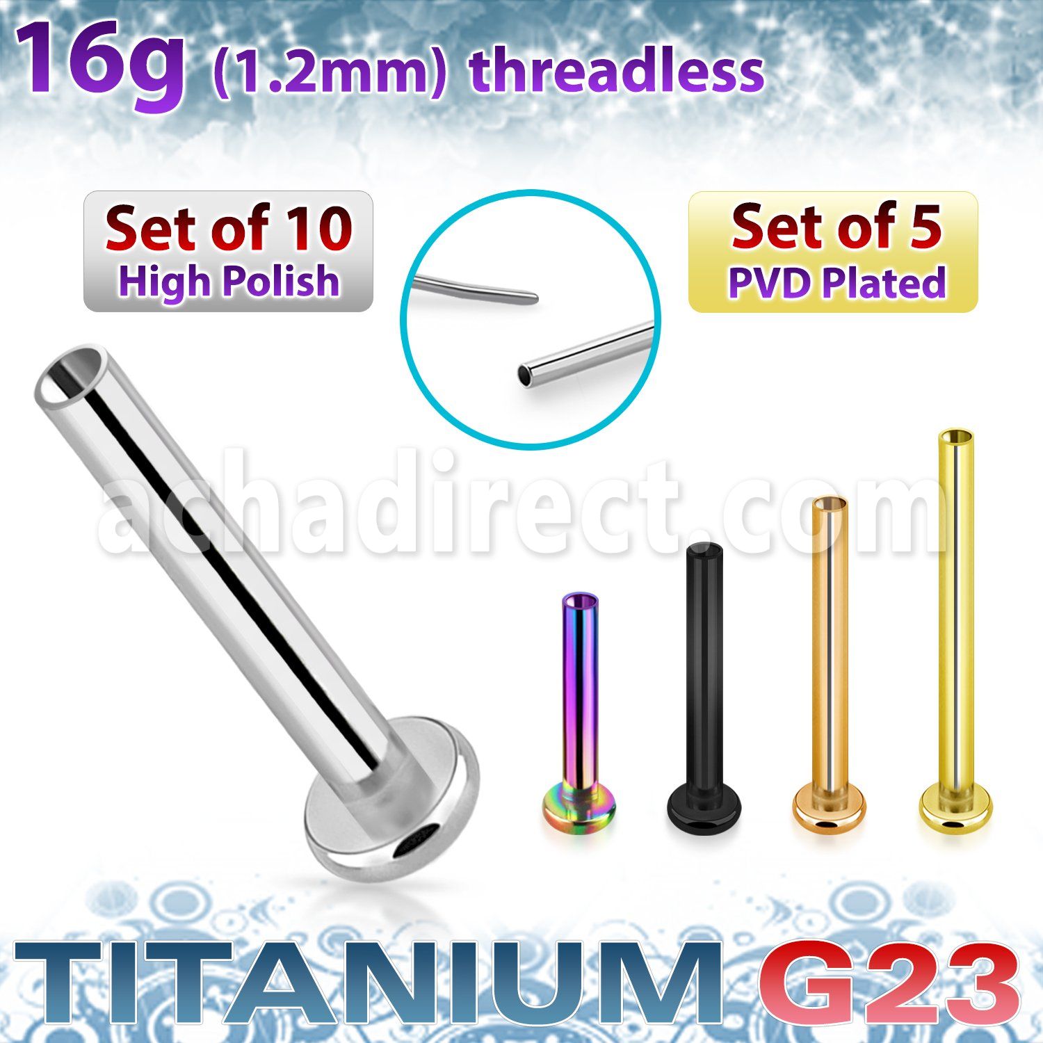 xulbnos16g titanium g23 threadless labret post 16g 10pcs