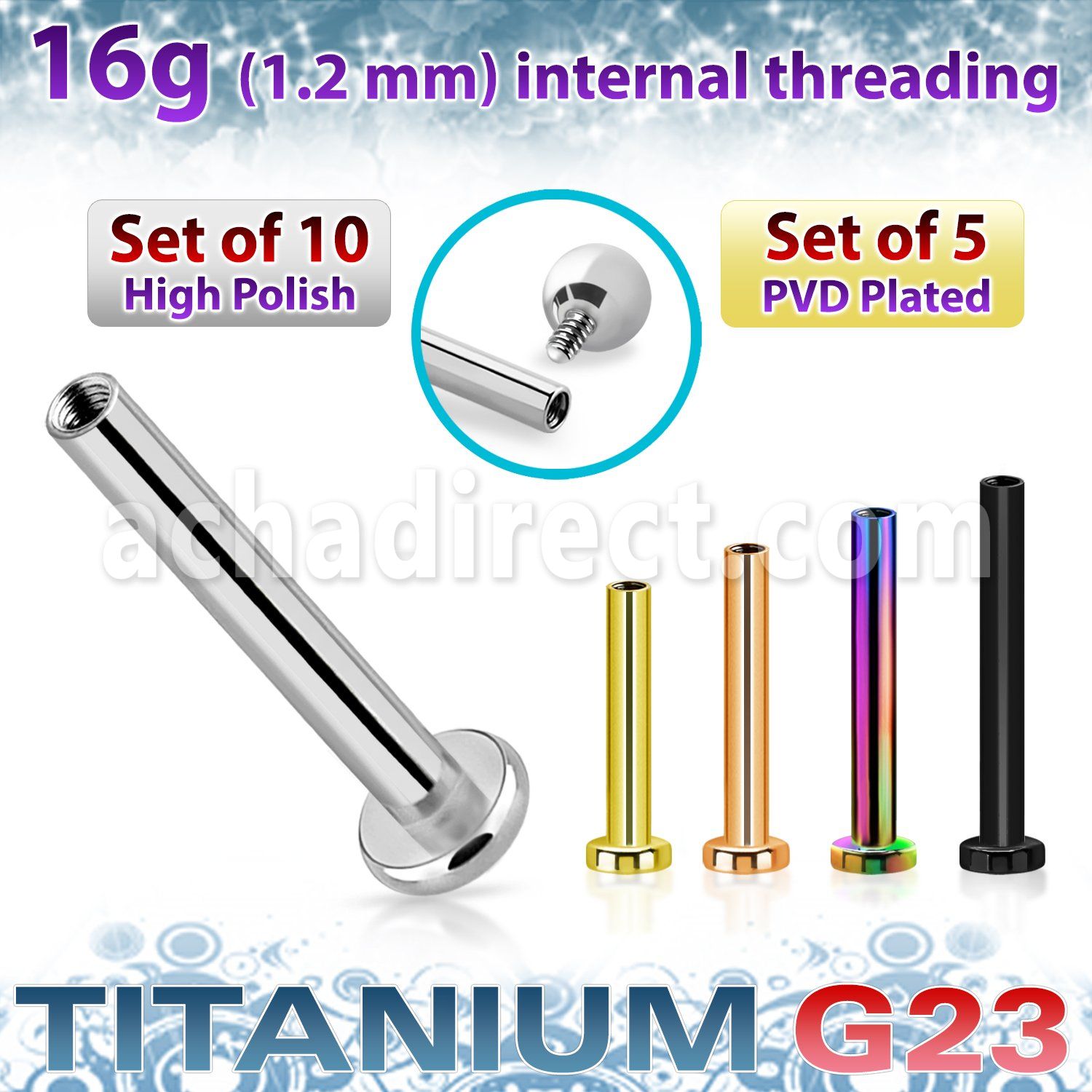 xulbs16gin titanium labret post 16g 10pcs internal