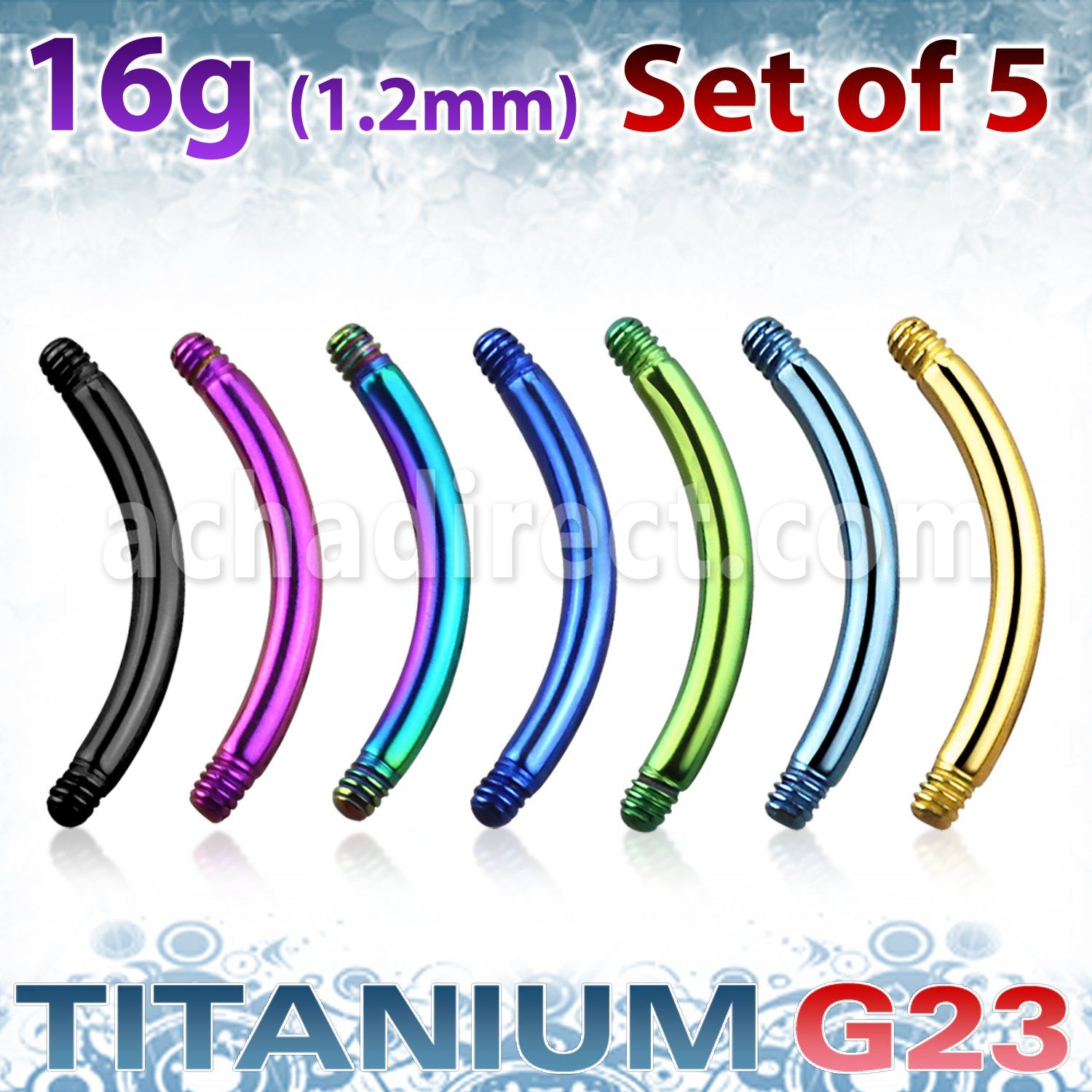 xutbn16 set of anodized titanium g23 eyebrow banana post
