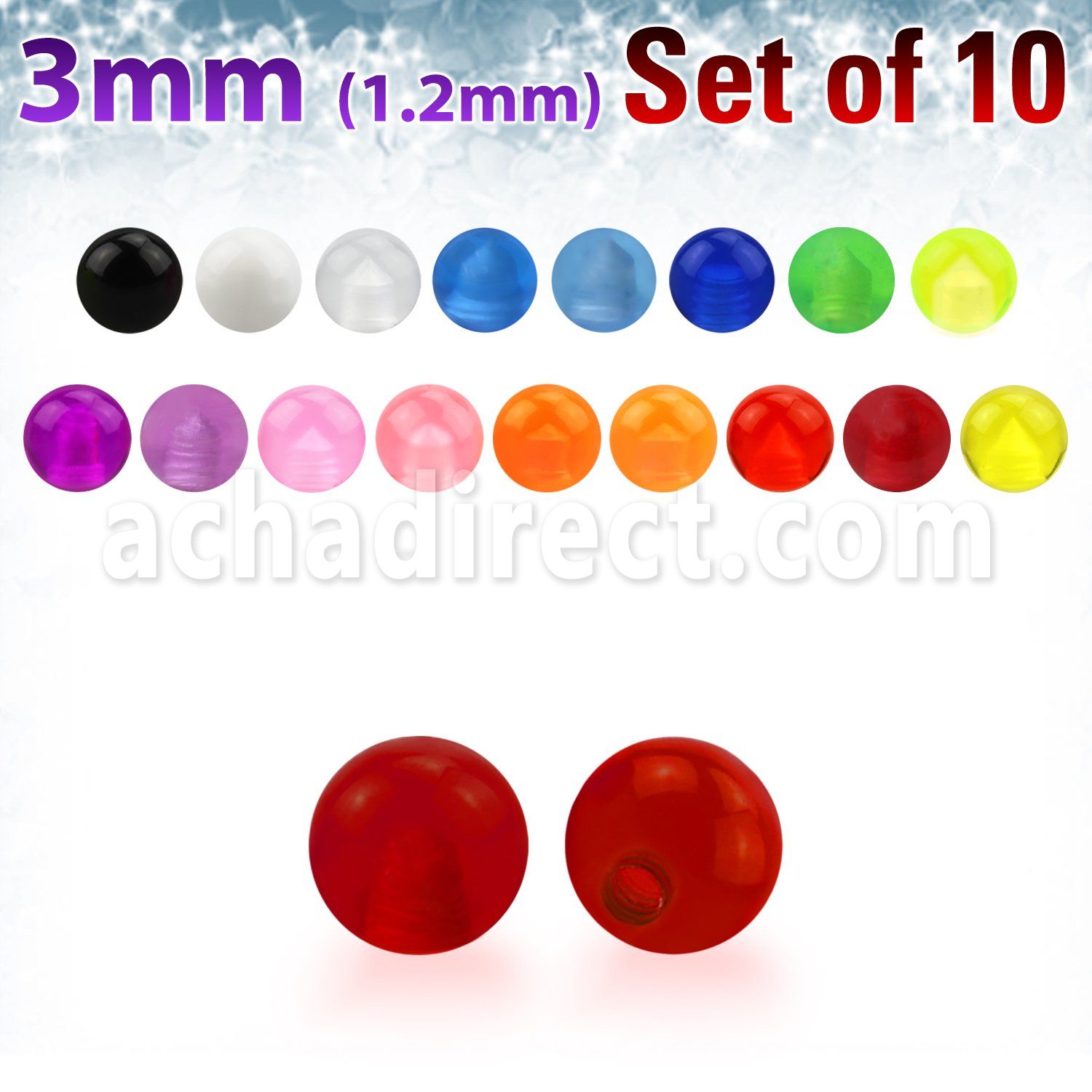 xuvb3 set of 3mm acrylic uv balls with 16g 1 2mm threading