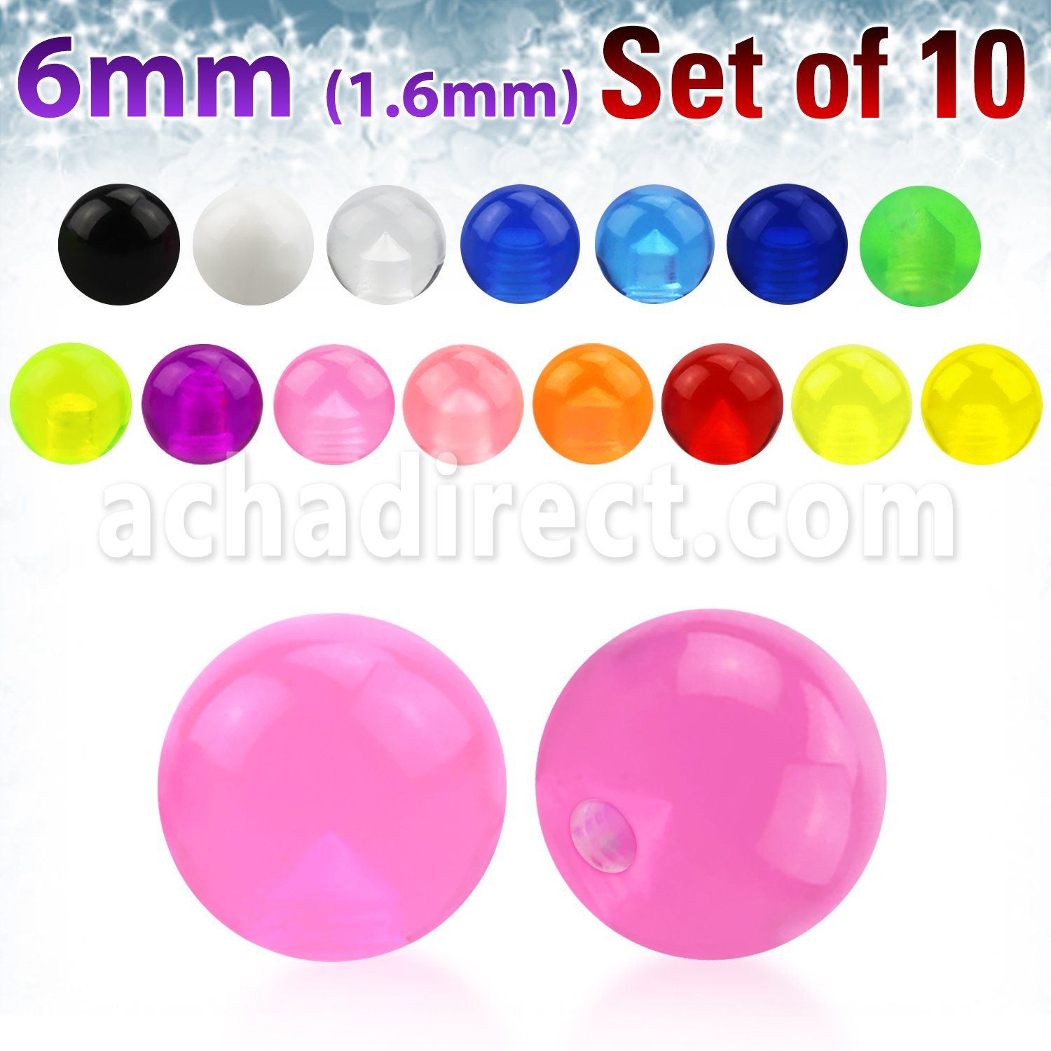 xuvb6 set of 6mm acrylic uv balls with 14g 1 6mm threading