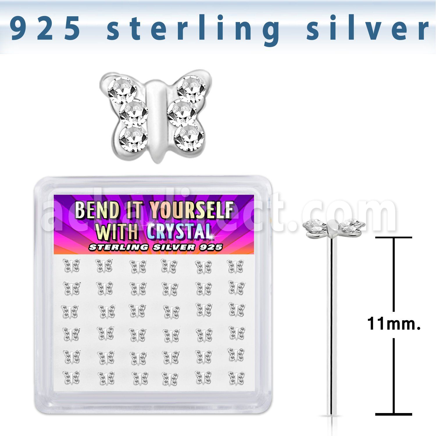 yxbutc36 silver bend it yourself nose studs 22g butterfly 36