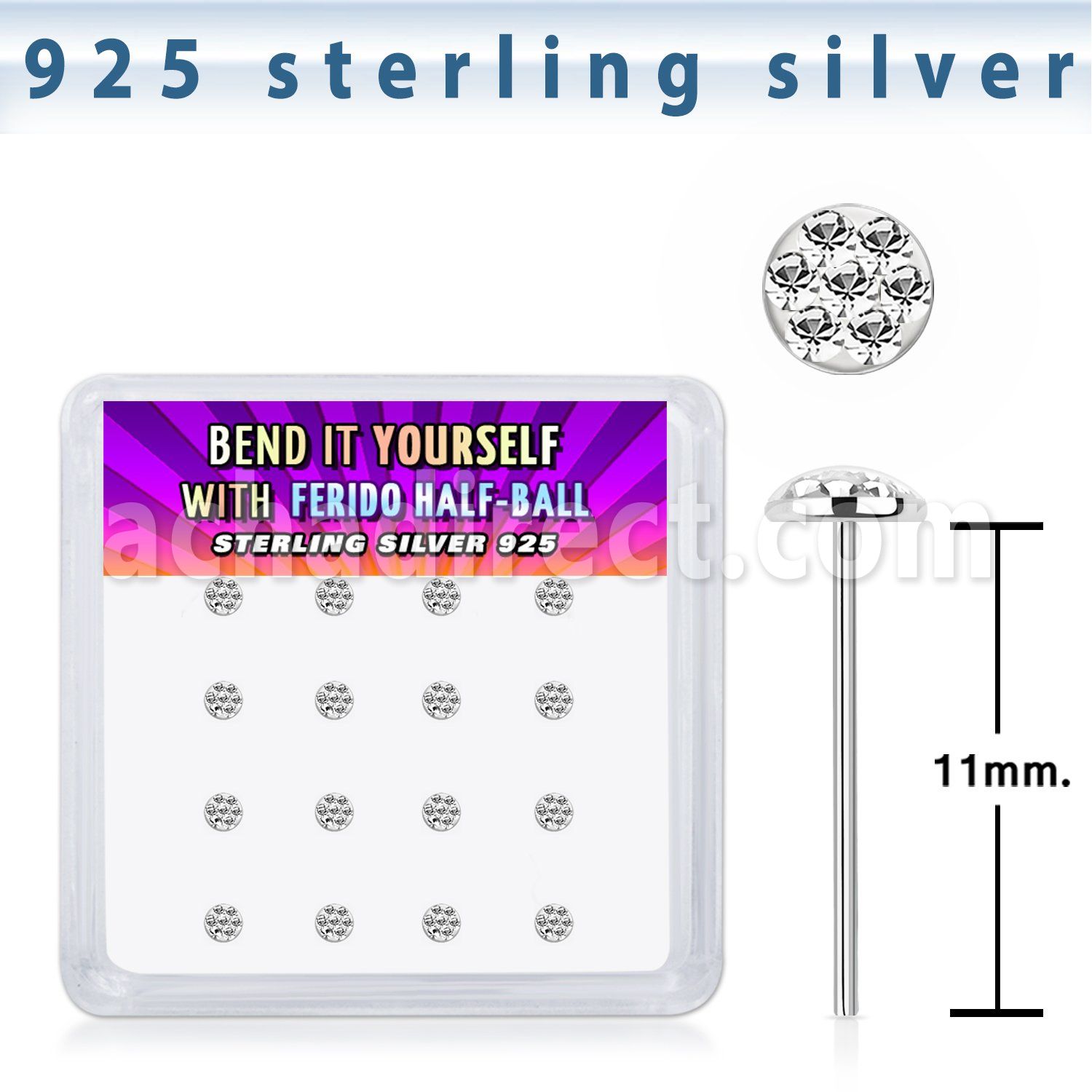 yxfr16c silver bend it yourself nosestud half ball ferido 16