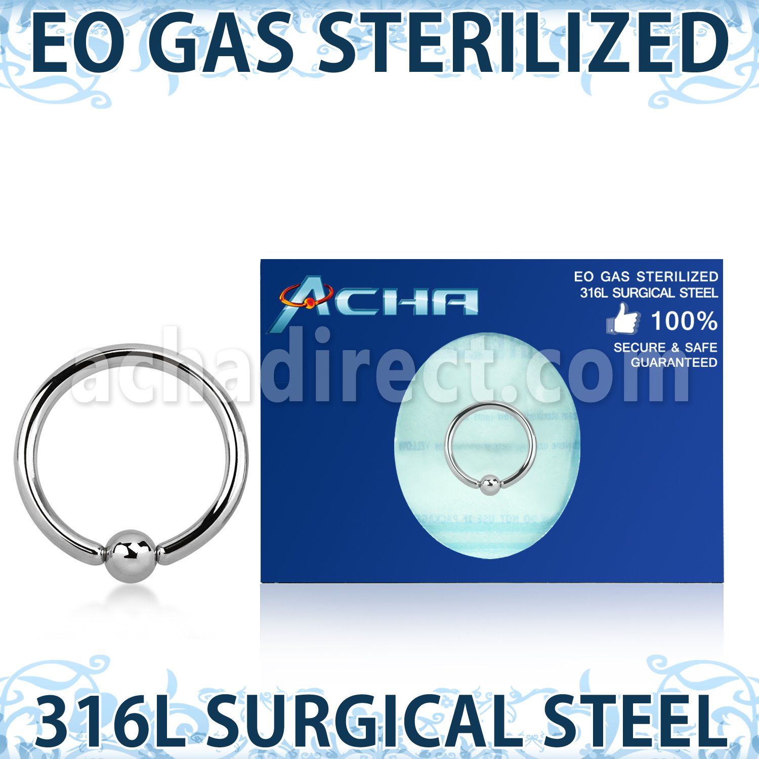 zbcr18s sterilized 316l steel ball closure ring