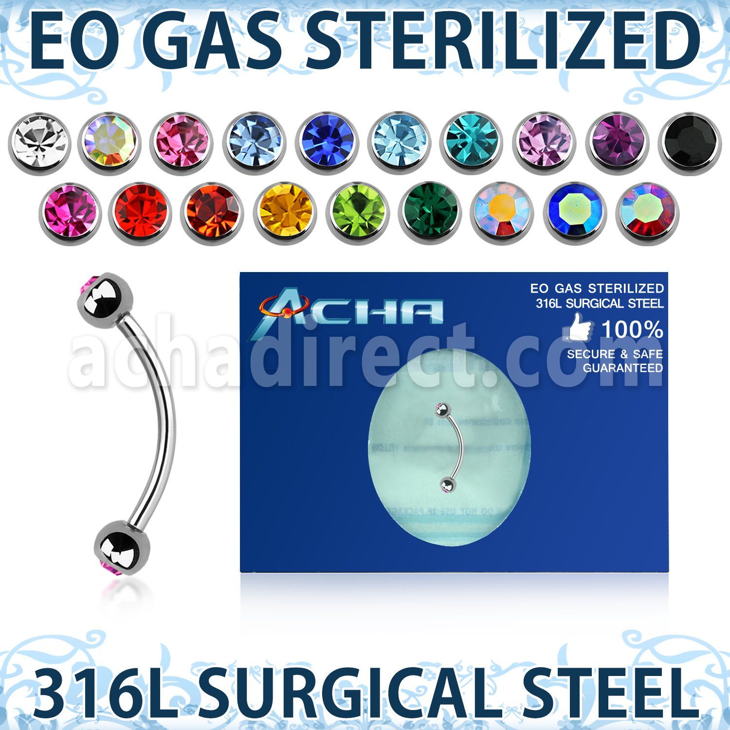 zbne2c eo gas sterilized piercing surgical steel eyebrow banana 3mm balls