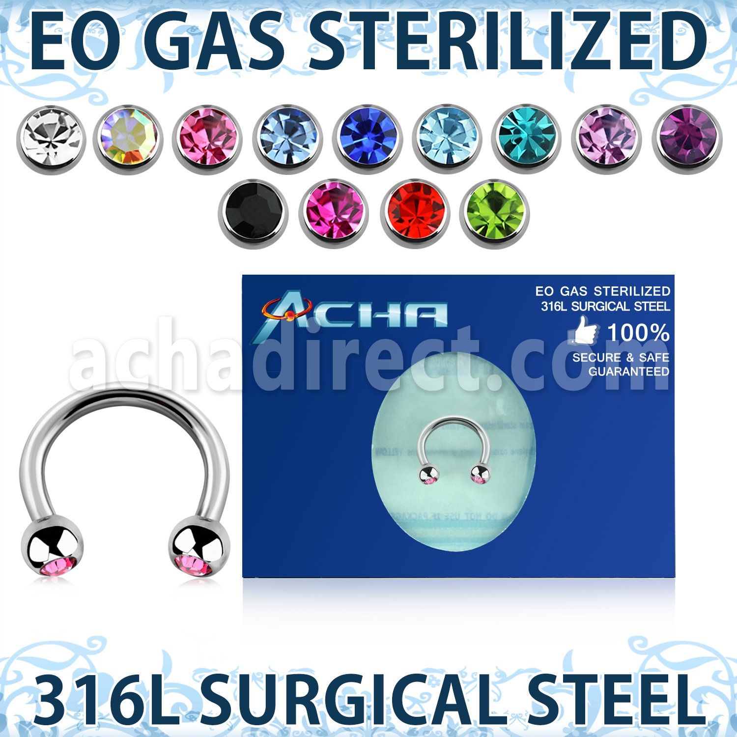 zcbe2c eo gas sterilized piercing surgical steel circular barbell 3mm balls