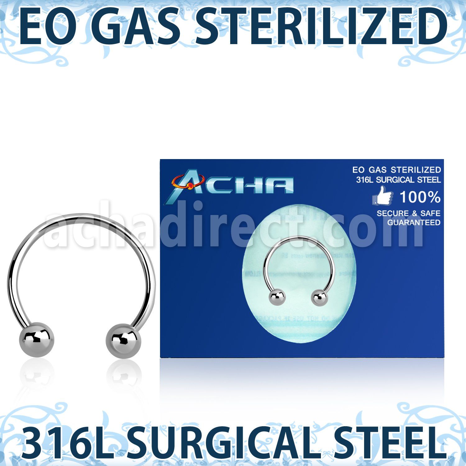 zcbeb4 eo gas sterilized 316l steel circular barbell 4mm balls