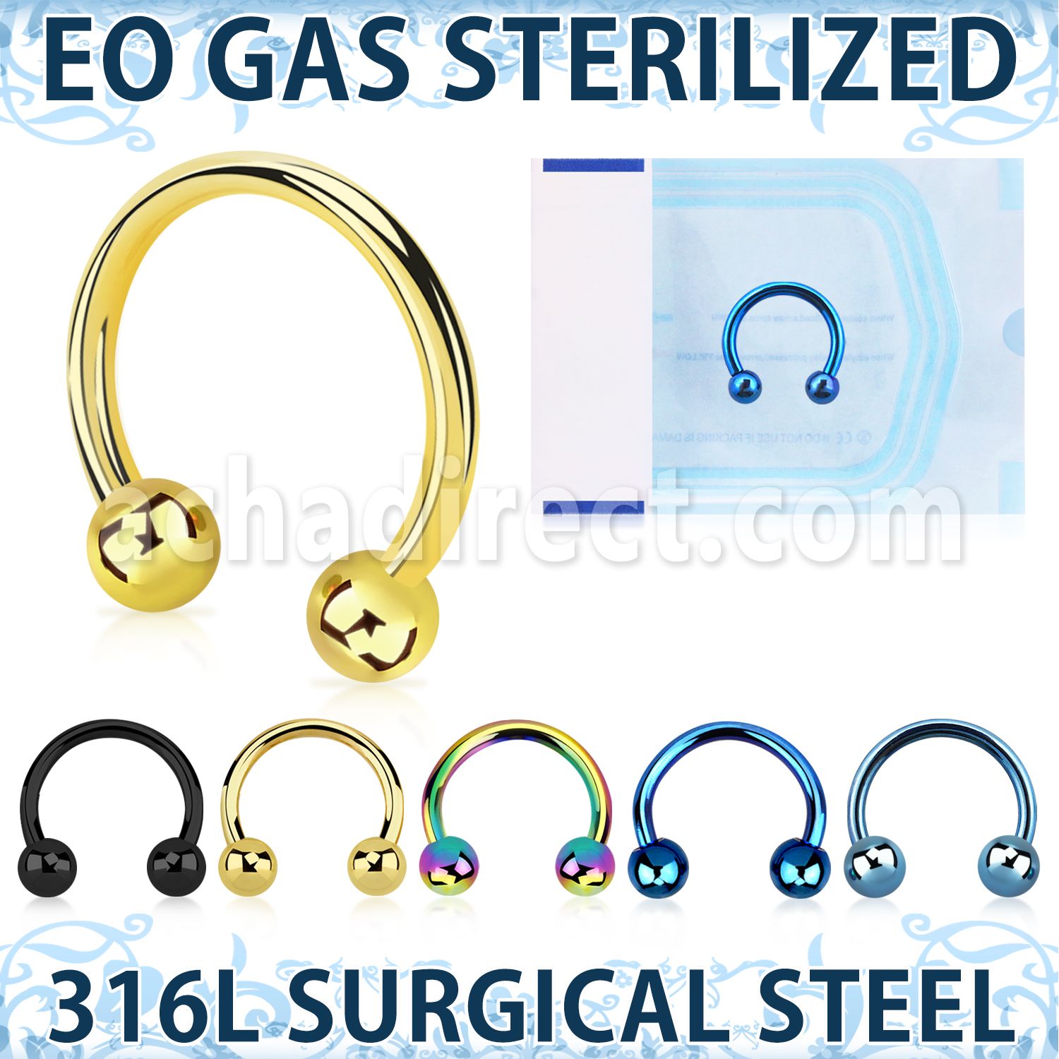 zcbetb sterilized pvd plated steel circularbarbell two balls