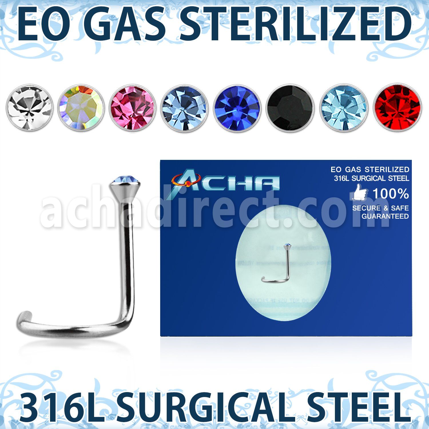 znscb sterilized 316l steel nose screw round color crystal