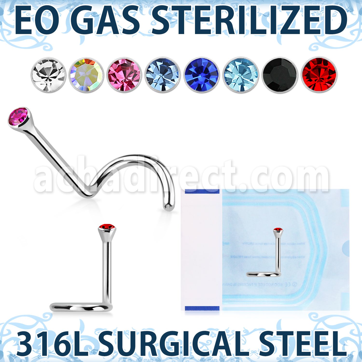 znscb sterilized 316l steel nose screw round color crystal