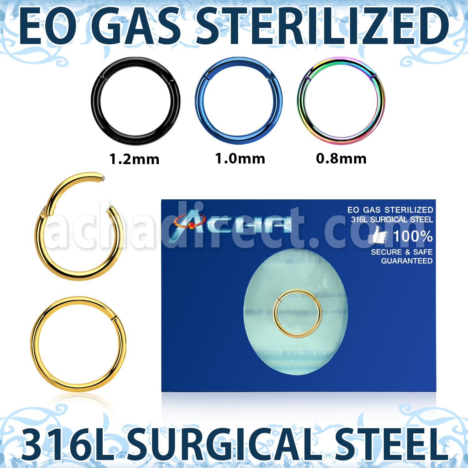 zseght sterilized pvd plated steel hinged segment ring