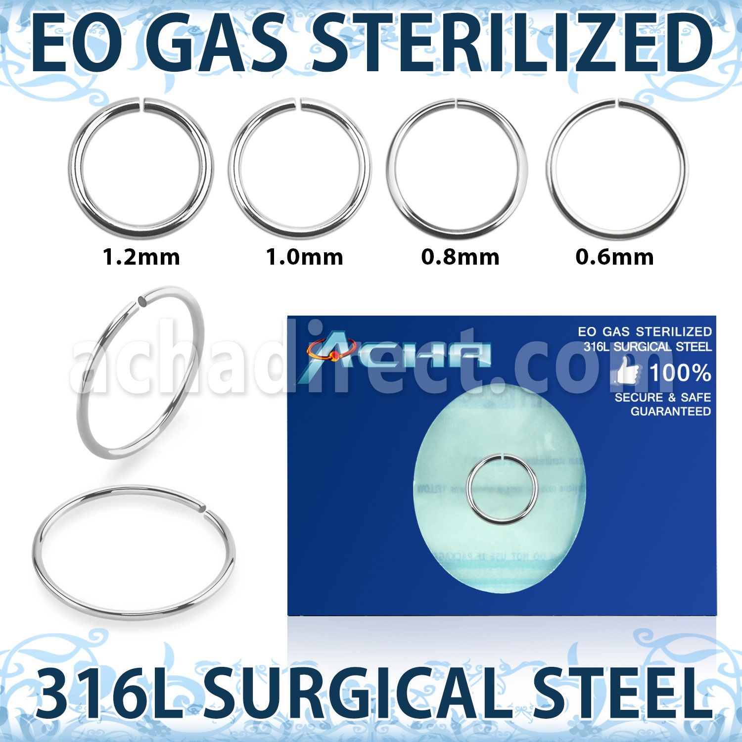 zsel sterilized 316l steel seamless nose ring 16g to 22g