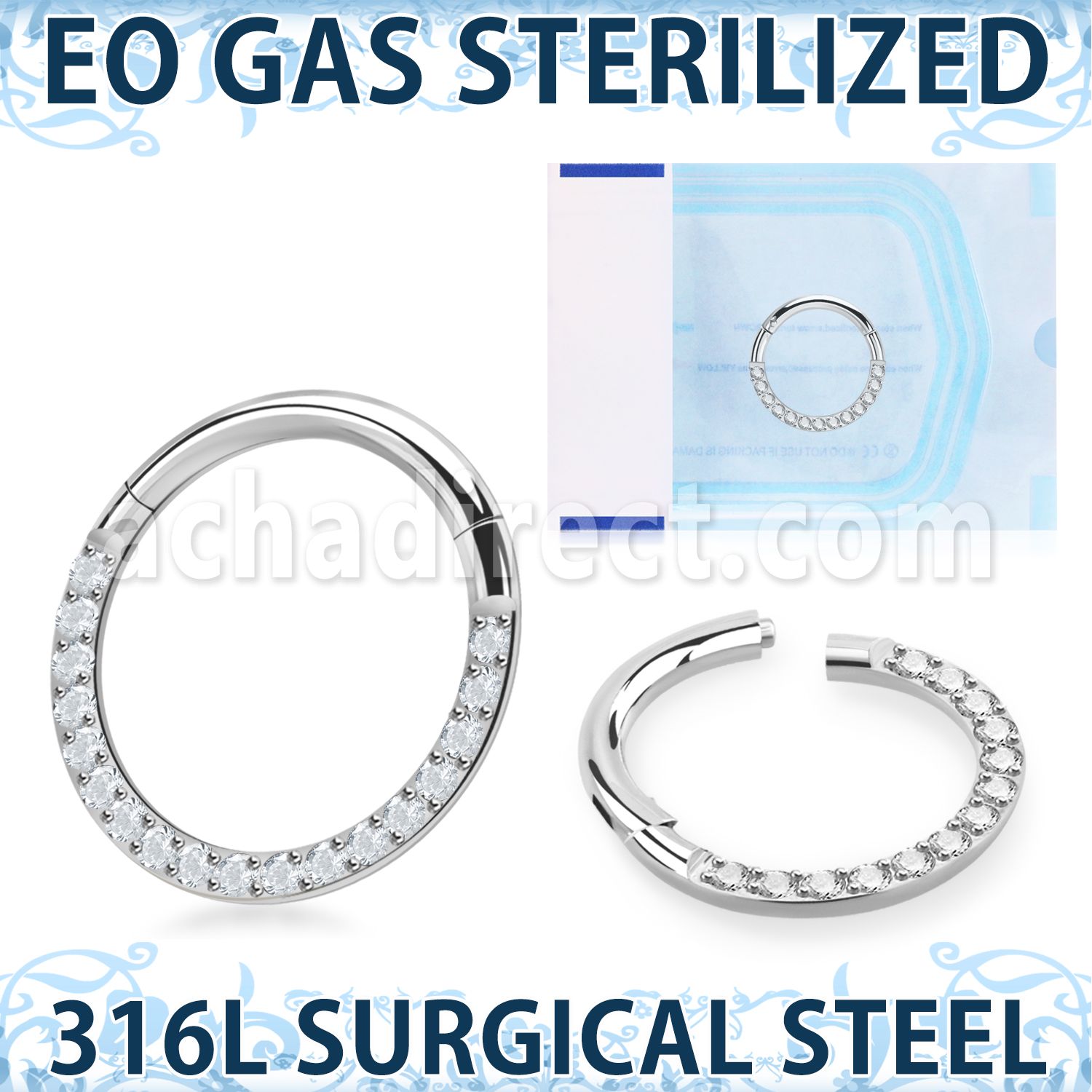 zsgsh11 sterilized steel hinged segment ring cz at side