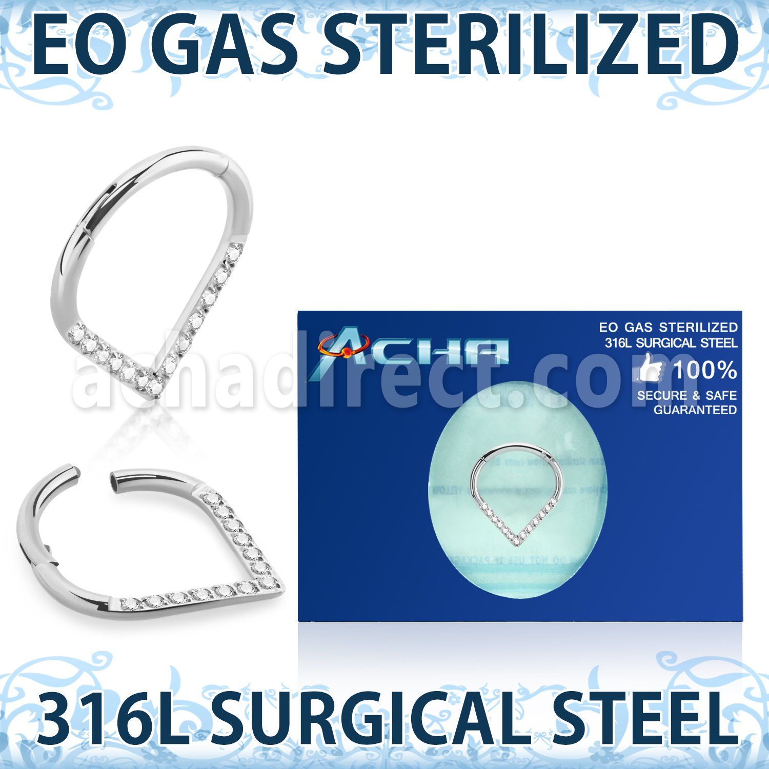 zsgsh15 sterilized steel hinged segment ring cnc cz pear