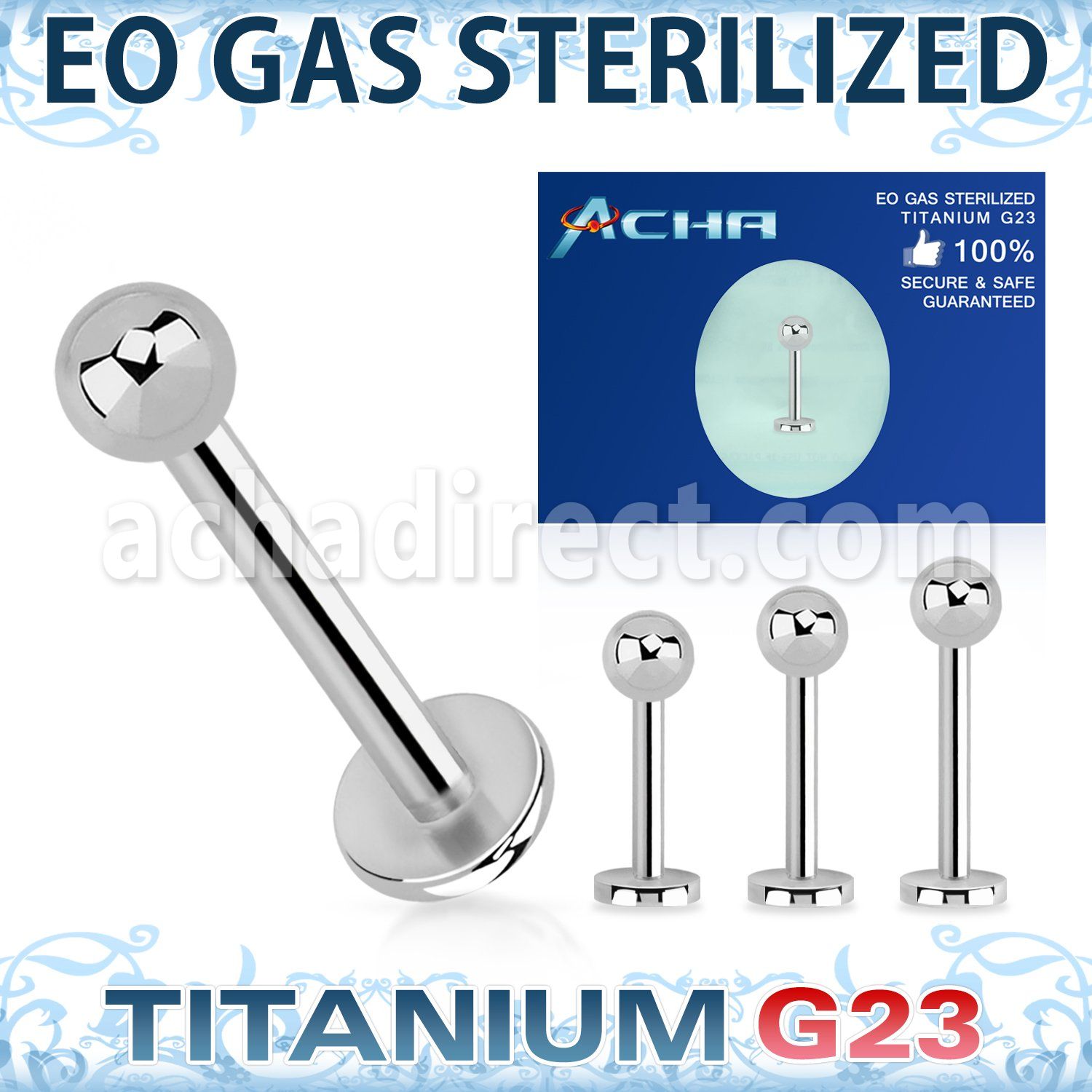 zulbb3 eo gas sterilized titanium g23 labret with a 3mm ball