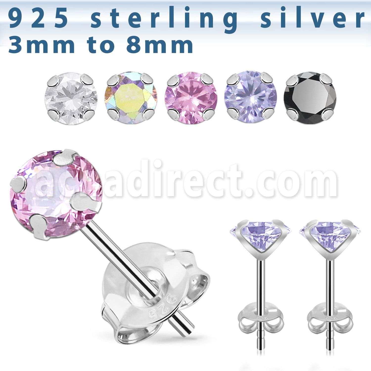 zzrdm premium 925 silver ear stud w round pround set czs stone