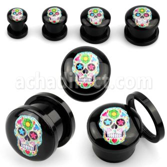 afpeee dilatacion plug tornillo acrilico negro calavera azucar colorida fondo negro venta