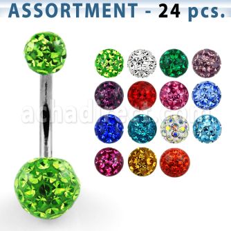 blk298 surtido piercings 24 piercings ombligo acero quirurgico bolas multi cristal ferido 5mm 8mm distribuidor
