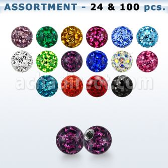 blk659 surtido piercings 24 100 bolas multi crista 3mm rosca 1mm . precio partir solo 1.48$ por unidad mayorista