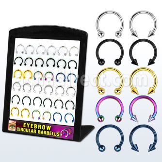 brmix22 display 36 barbells circulares ceja acero quirurgico variados bolas conos 3mm 8mm 10mm distribuidor mayorista