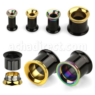 bsthp dilatacion tunel doble flare acero quirurgico pvd bi color tornillo interno. mayorista