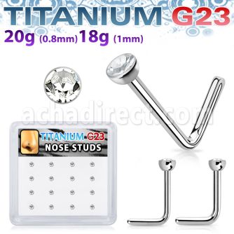 bxunl1 titanium g23 nose studs clear bezel set 16pcs