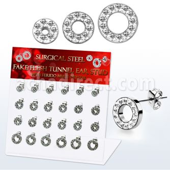 dacb208 display 12 pares piercings oreja dilataciones tunel falsas acero 316l cristal ferido venta