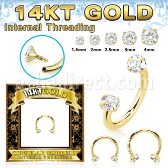 gcbzi 14k gold circular barbell 16g round clear cz internal