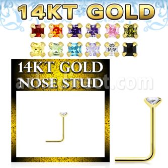 gnsqm1 14k gold nose stud square color cz