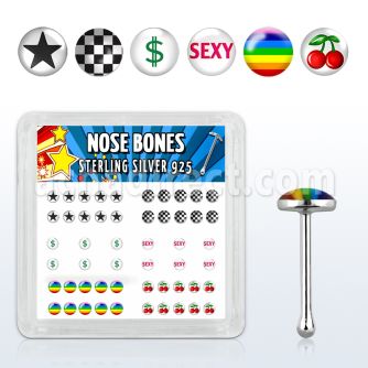 nblgx3 caja display piercing nariz hueso plata esterlina 925 0 6mm varios logos sexy estrella cerezas cuadros $ mayorista