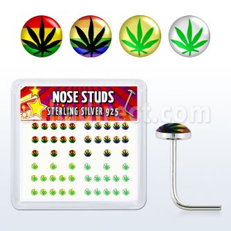 nslgx1 caja display piercing nariz l plata esterlina 925 0 6mm disenos variados logos marihuana mayorista