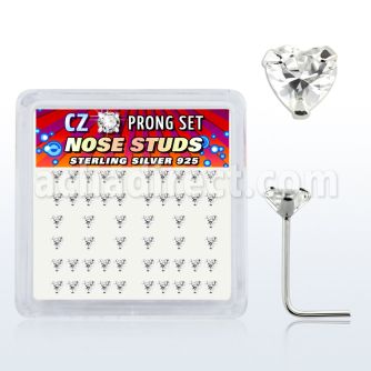 nszbhc caja display piercing nariz l plata esterlina 925 0 6mm zirconia claras corazon 3mm venta