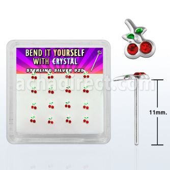 nych16 caja display piercing nariz doblar tu mismo plata esterlina 925 0 6mm cerezas cristal rojos hojas esmaltadas verde distribuidor mayorista