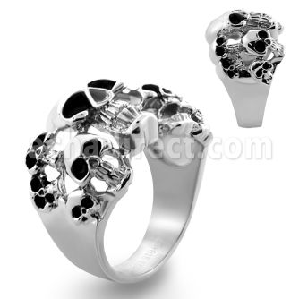sr257 anillo acero inoxidable brillo espejo multiples calaveras ojos negros venta