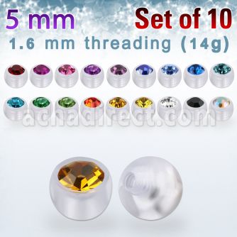 xajb5 pack 10 bolas bio flexibles 5mm cristal bisel rosca mayorista