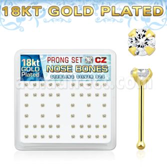 18bz2xc silver nose bones w 18k gold plating 2mm clear czs 