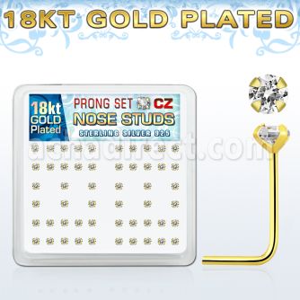18sz2xc silver nose stud w 18k gold plating 2mm clear czs 