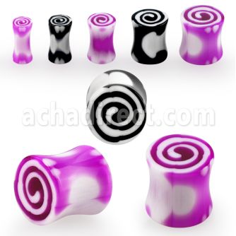acpd acrylic double flared plug w purple white swirl pattern