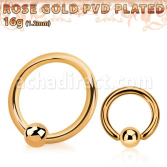 bcrtte rose gold plated 316l steel ball closure ring w 3mm ball