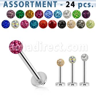 blk282 316l labret with 3mm ferido crystal ball w resin