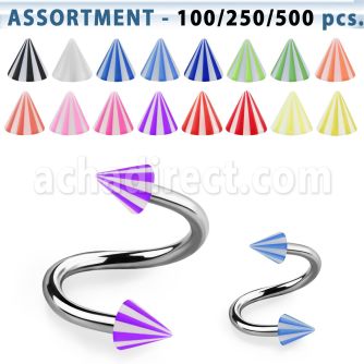 blk376 316l steel eyebrow spiral with 3mm acrylic beach cone