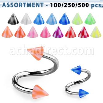 blk382 316l steel eyebrow spiral with 3mm acrylic checkered cone
